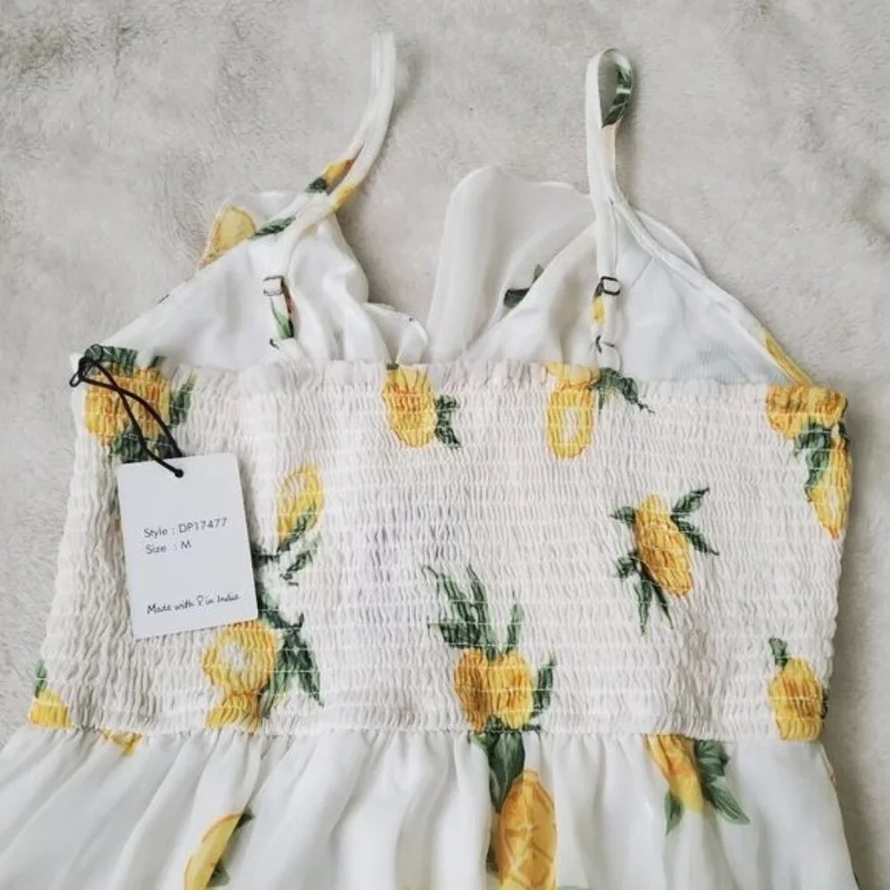 Japna Womens mini dress size medium lemons printed wrap adjustable straps nwt - Picture 8 of 13